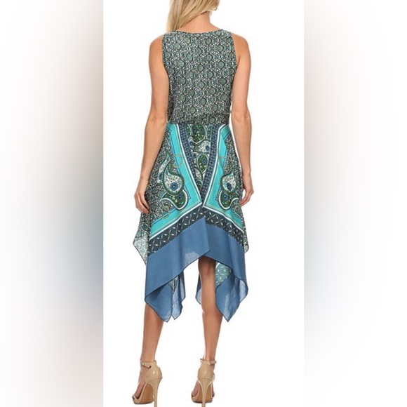 Nordstrom A-List Teal Green Blue Paisley Handkerchief Sleeveless Scoopneck Dress - Picture 3 of 10